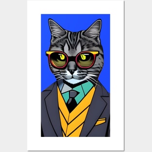 Cat Boss wearing a suit and sunglasses Posters and Art